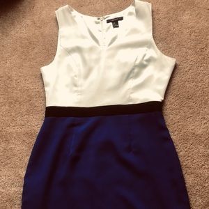 Color block white, black, and blue fitted dress